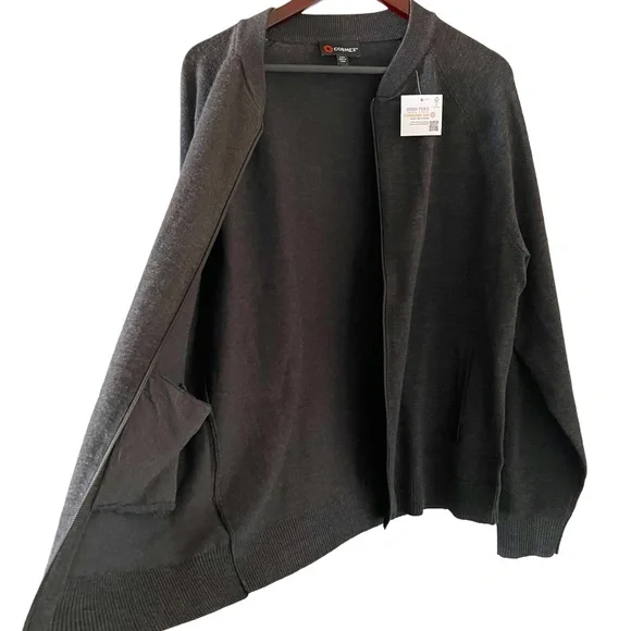 COBMEX NEW Men's Zip Front Uniform Cardigan Sweater In Charcoal Gray Size XL